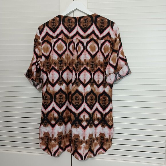 Ellen Tracy Linen Tunic Top Ikat Print Zipper Detail Size Small - Picture 9 of 11